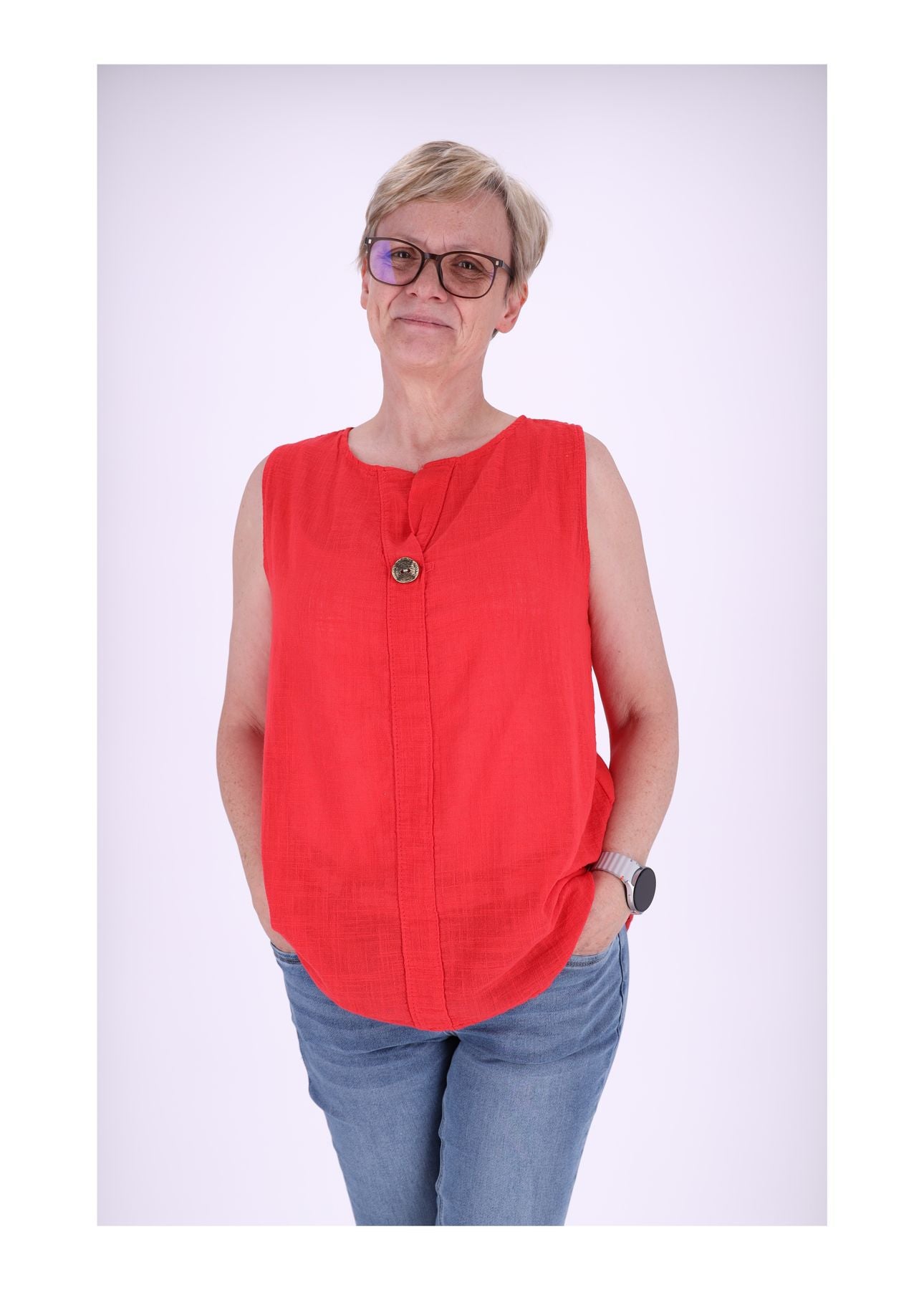 Top Damen breite Träger mit Knopf