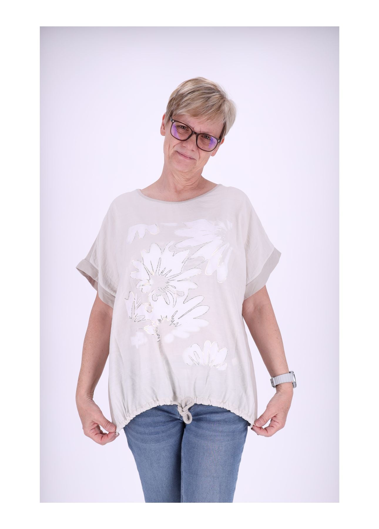 T-Shirt Damen Print große Blumen