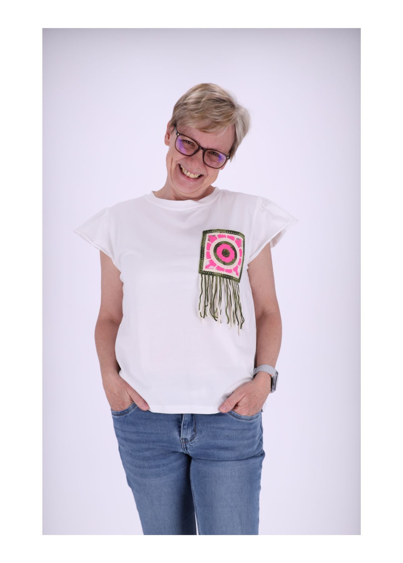 T-Shirt Damen Häkeltasche