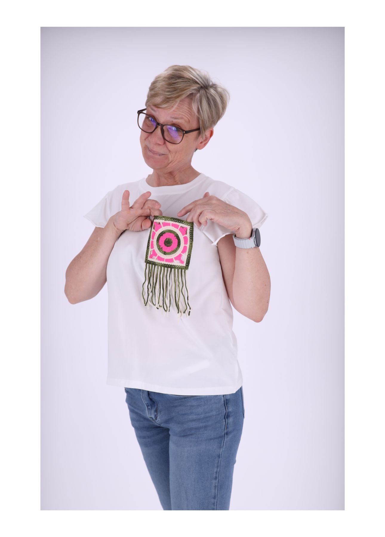 T-Shirt Damen Häkeltasche