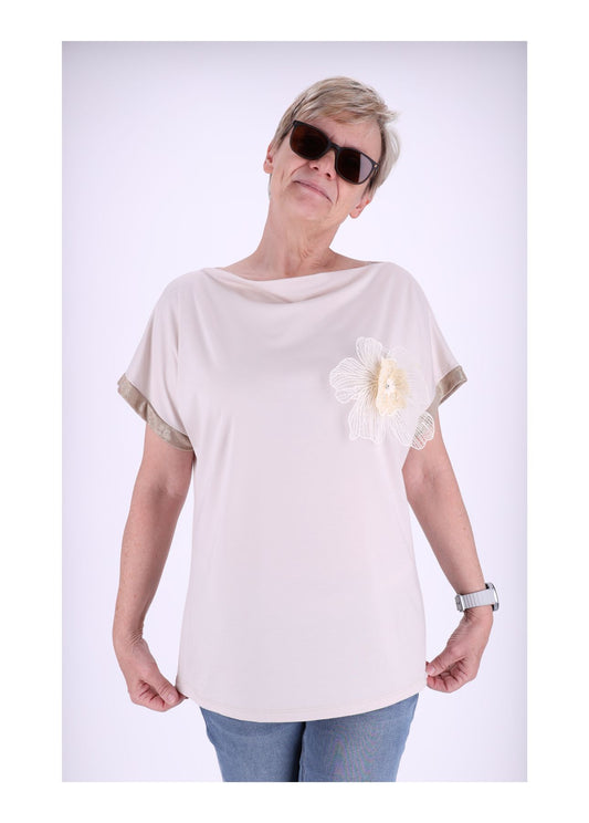 T-Shirt Damen aufgesetzte Blüte