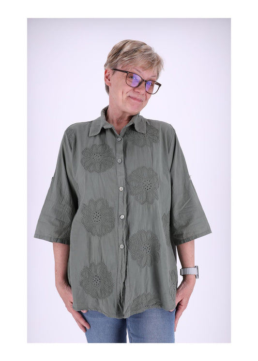 Bluse Stickerei Kurzarm Krempelarm