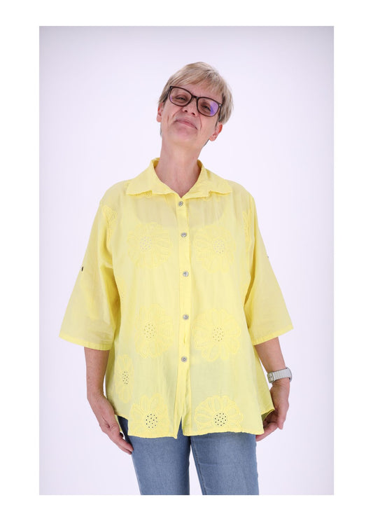 Bluse Stickerei Kurzarm Krempelarm