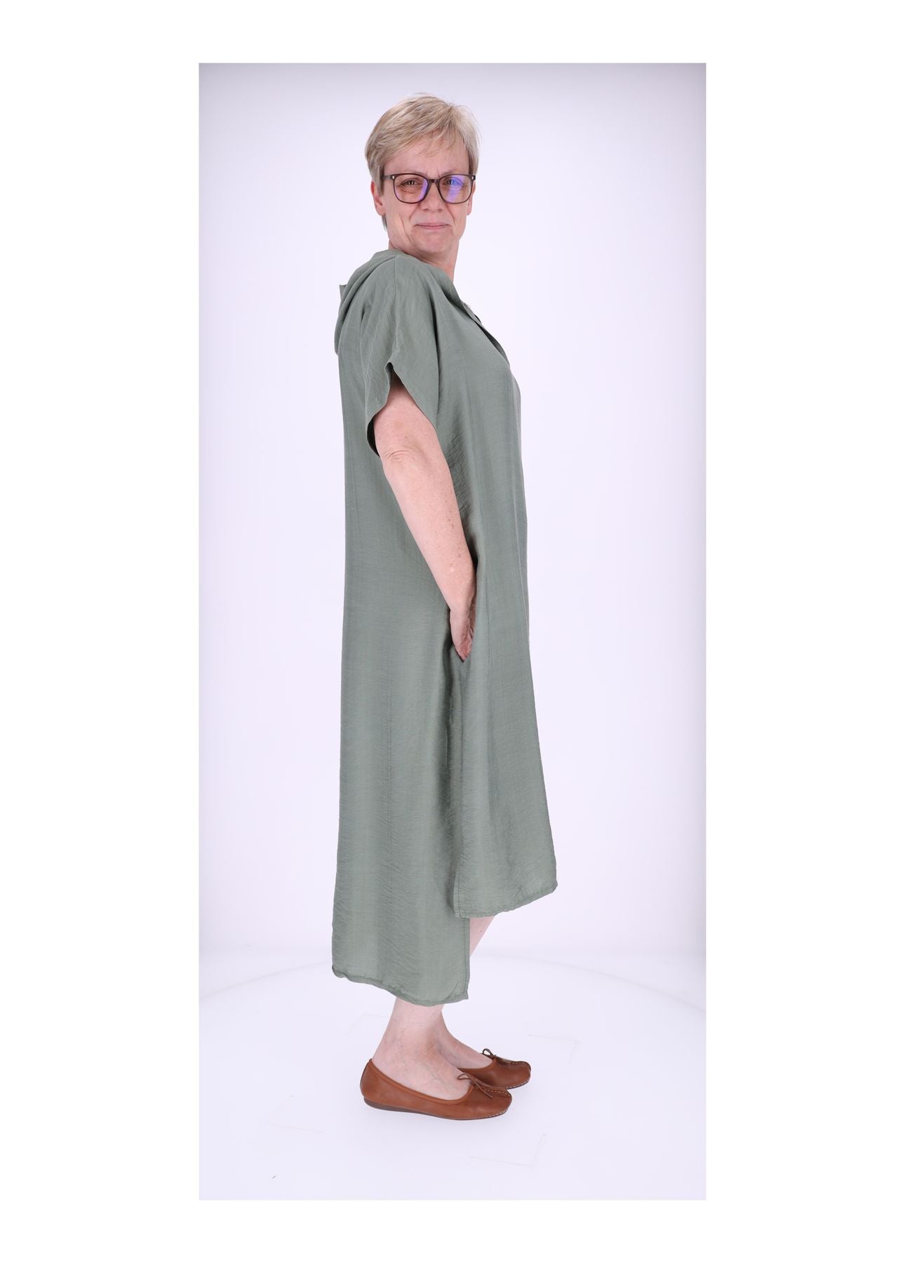 Kleid Lang Viskose Kapuze