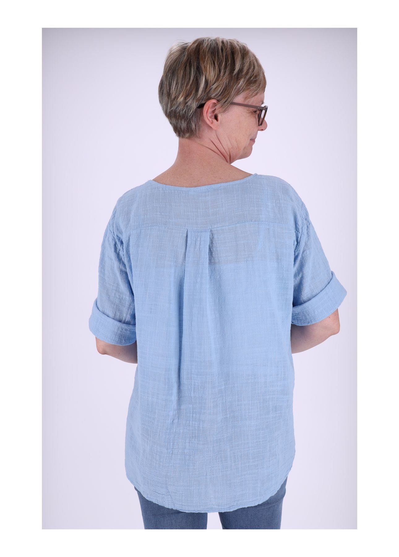 T-Shirt Damen Leinenoptik Knopf