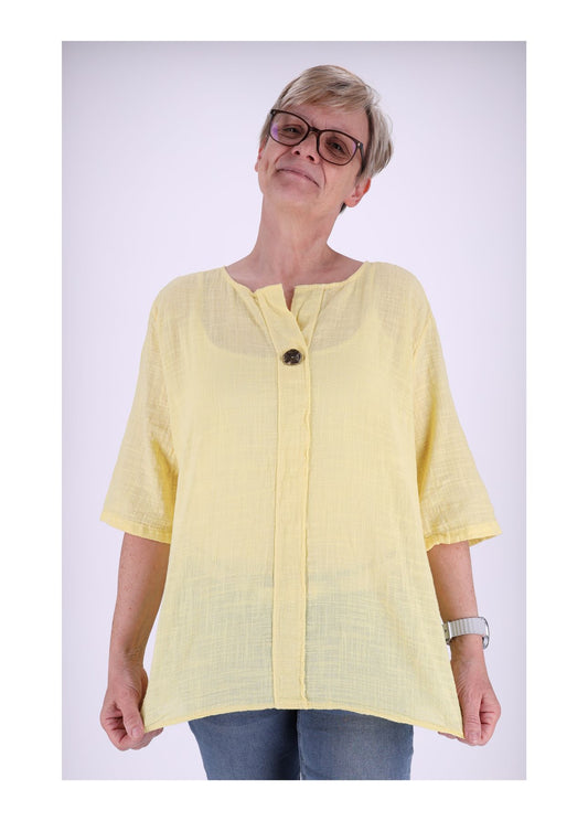 T-Shirt Damen Leinenoptik Knopf