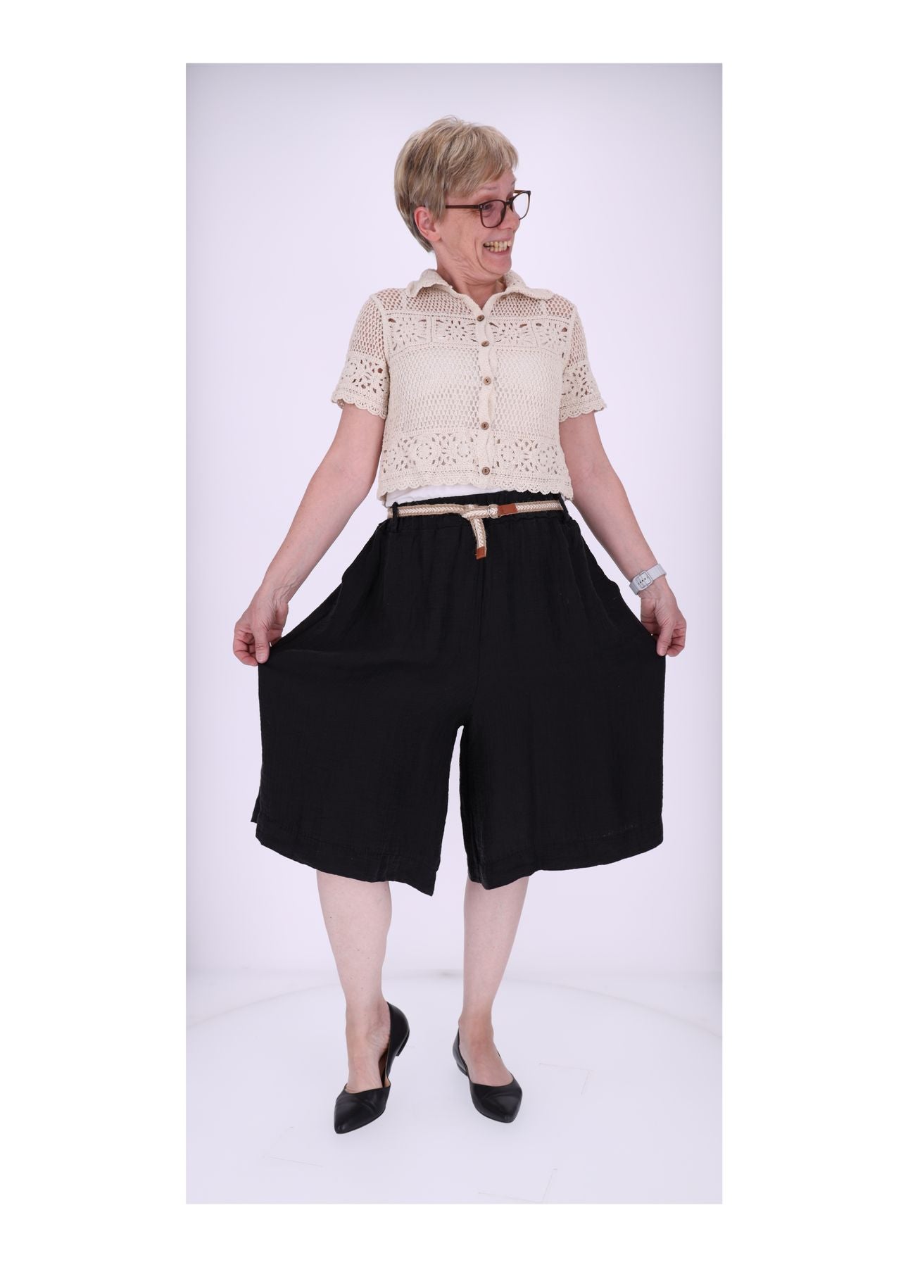 Short Damen Oversize Musselin