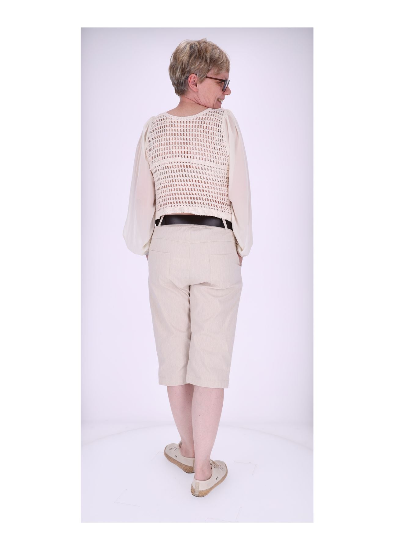 Bermuda Damen Leinenoptik mit Gürtel