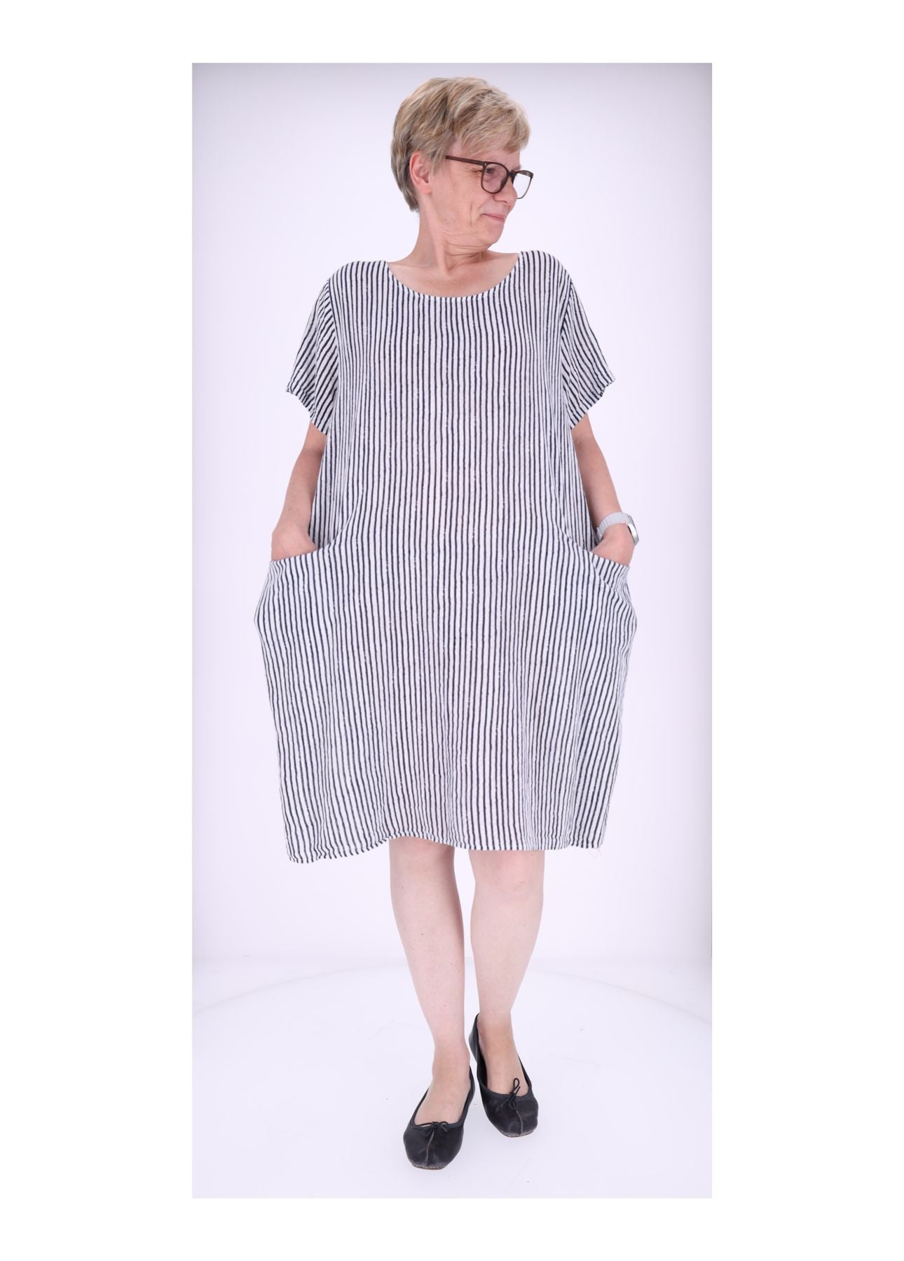 Kleid Damen Taschen Streifenprint