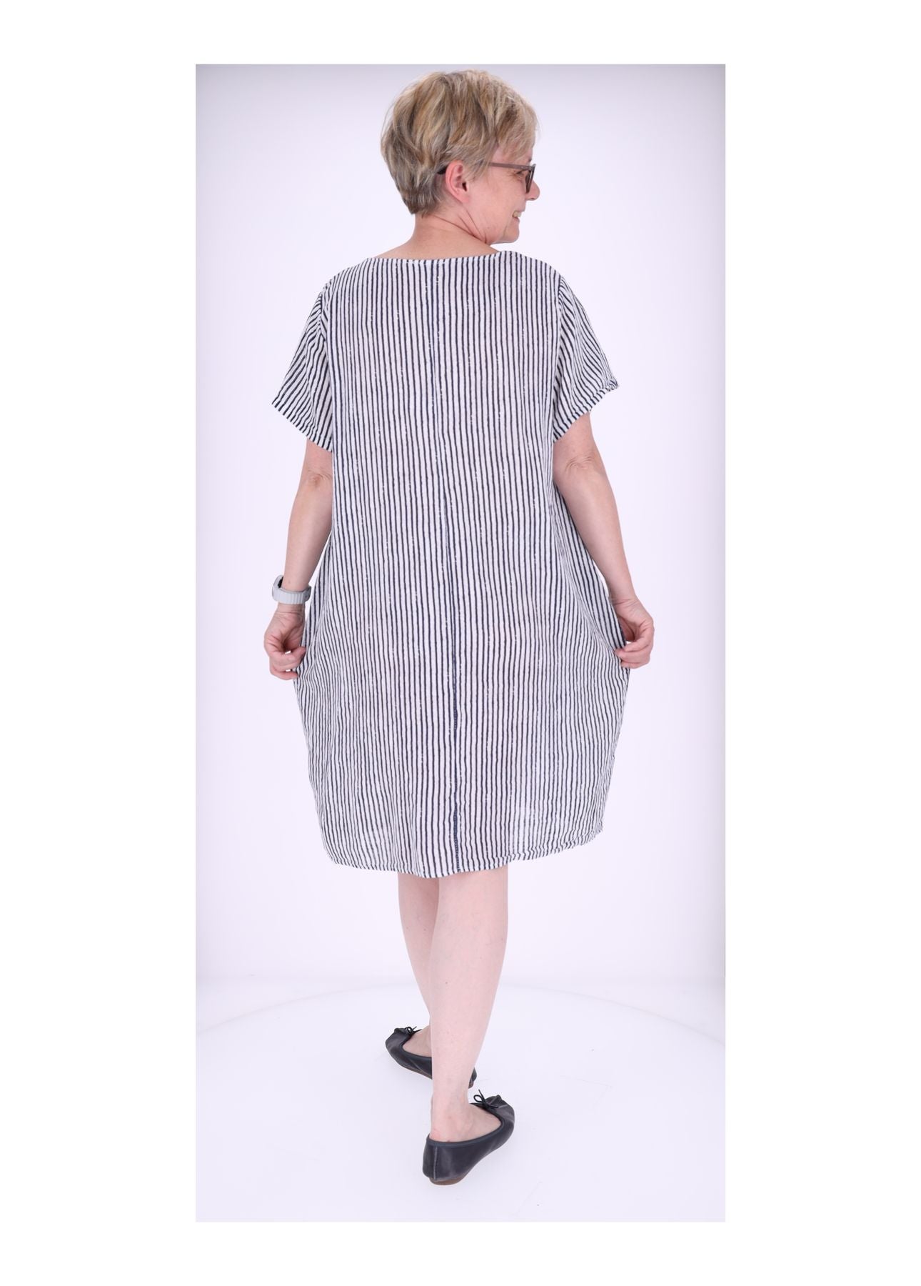 Kleid Damen Taschen Streifenprint