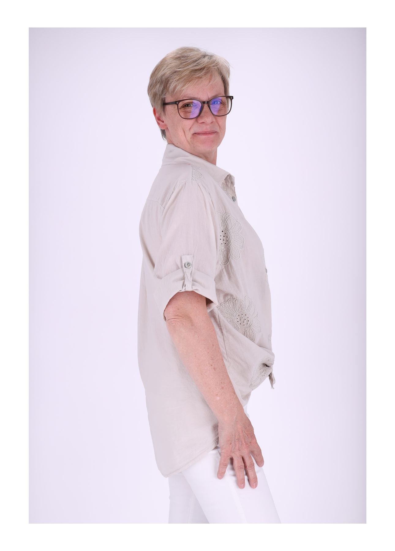 Bluse Stickerei Kurzarm Krempelarm