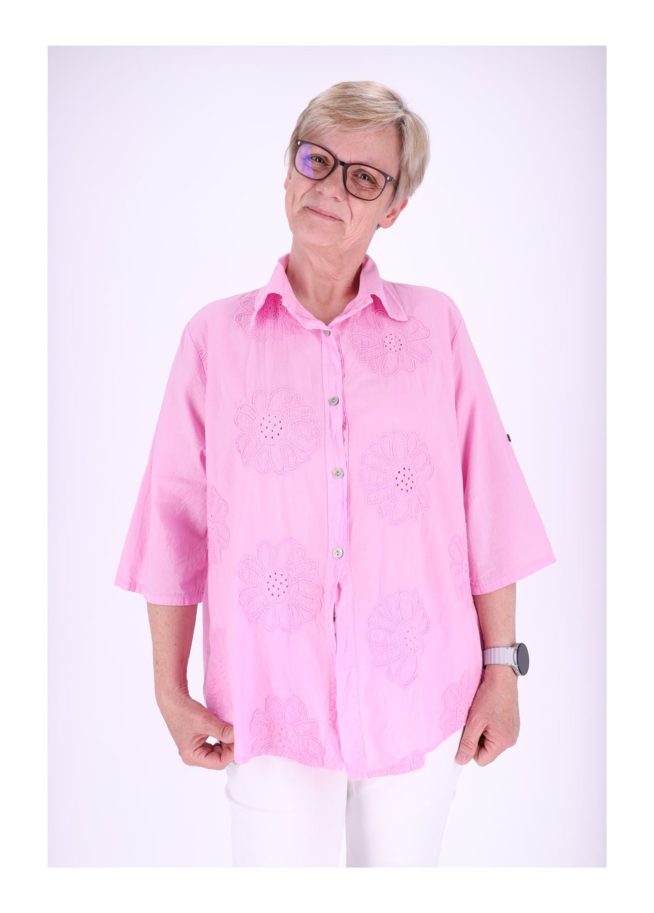 Bluse Stickerei Kurzarm Krempelarm