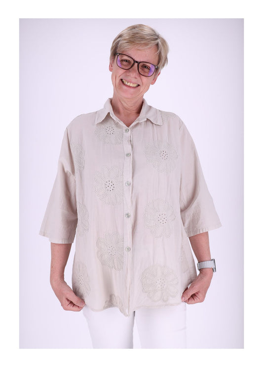 Bluse Stickerei Kurzarm Krempelarm