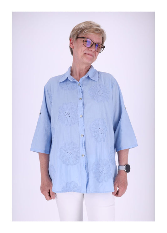 Bluse Stickerei Kurzarm Krempelarm
