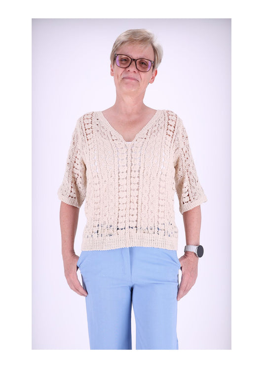 T-Shirt Damen Häkel V-Ausschnitt