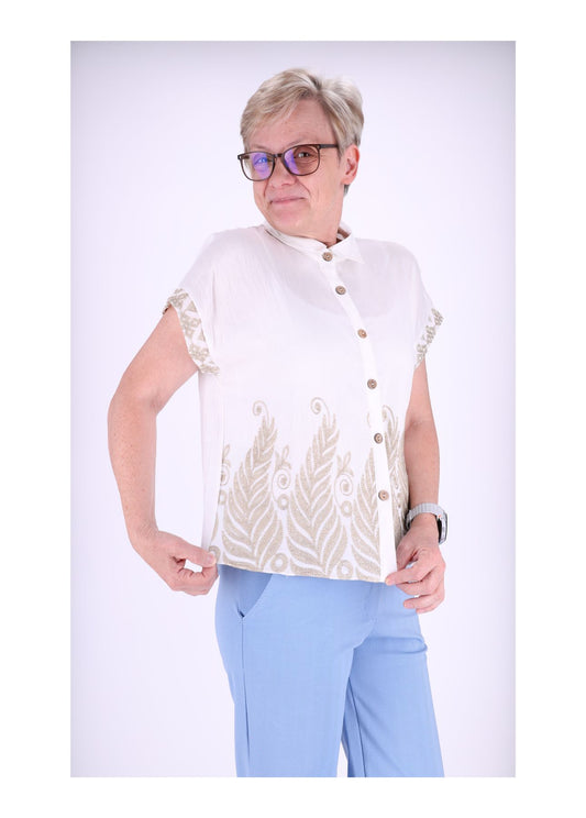 Bluse Damen Kurzarm Stickerei