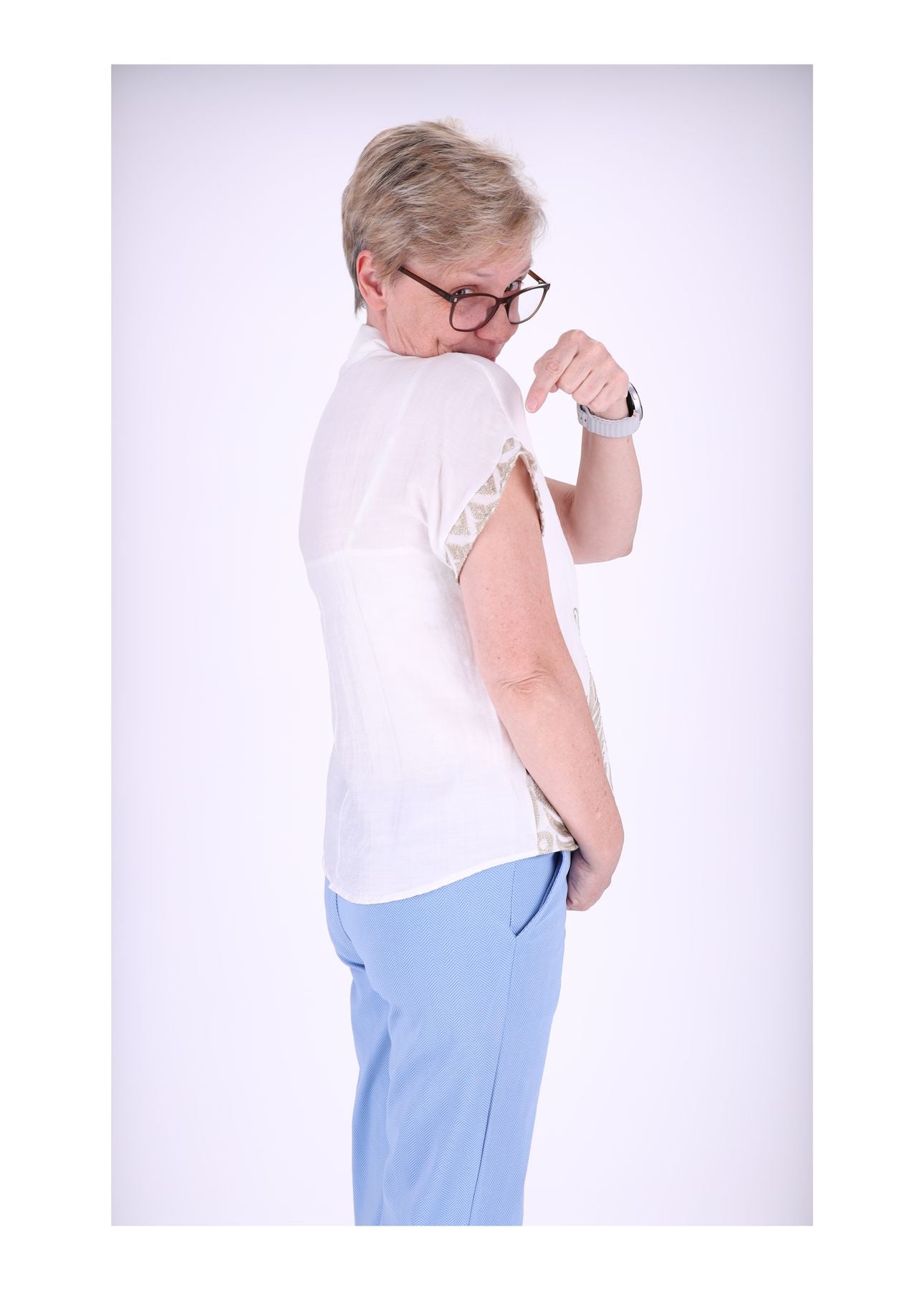 Bluse Damen Kurzarm Stickerei