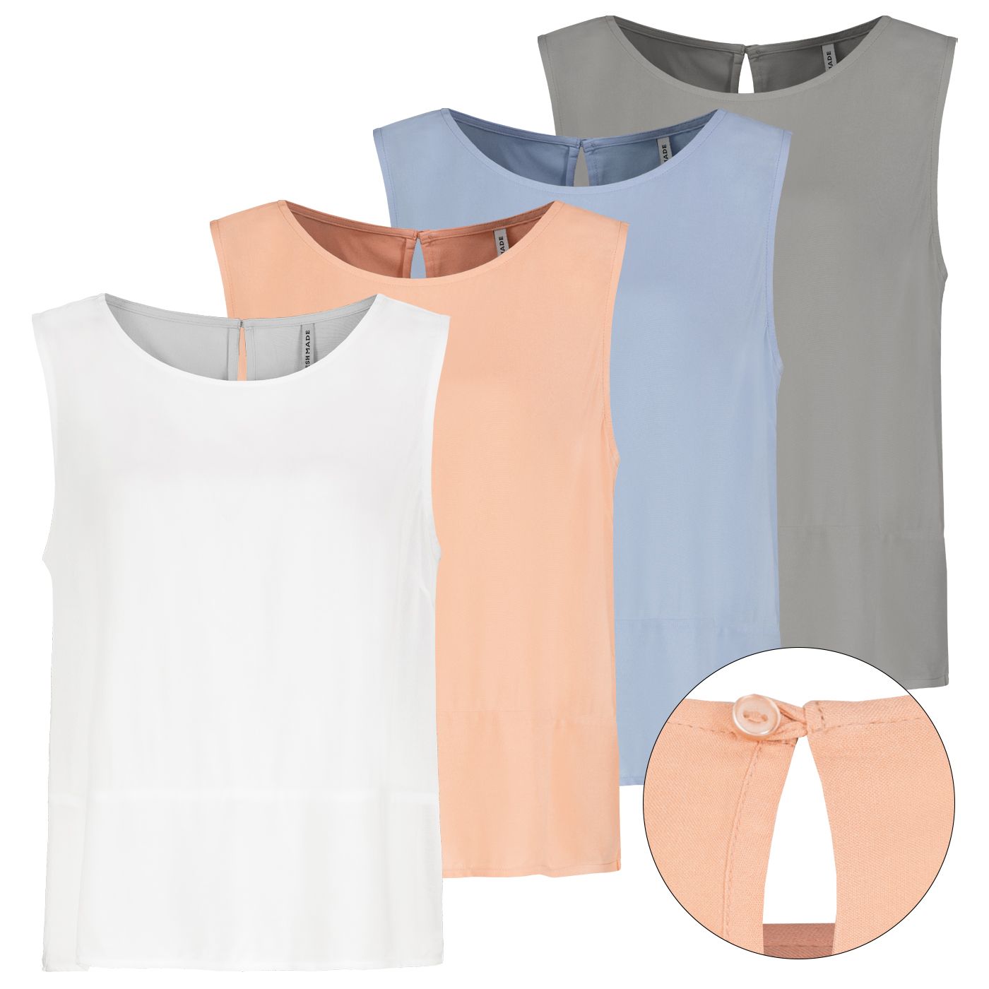 Damen DOB Bluse, ohne Ärmel, Rundhals mit