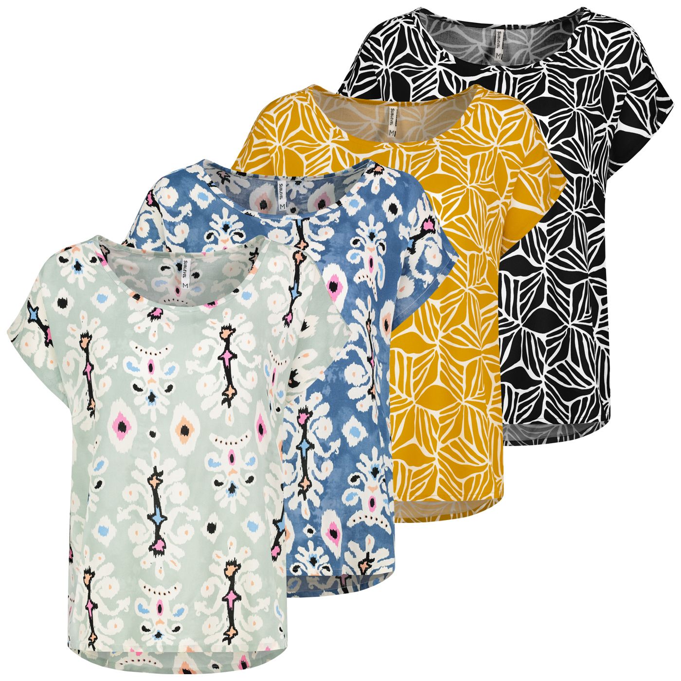 Damen DOB Bluse, Rundhals mit Piping, übe
