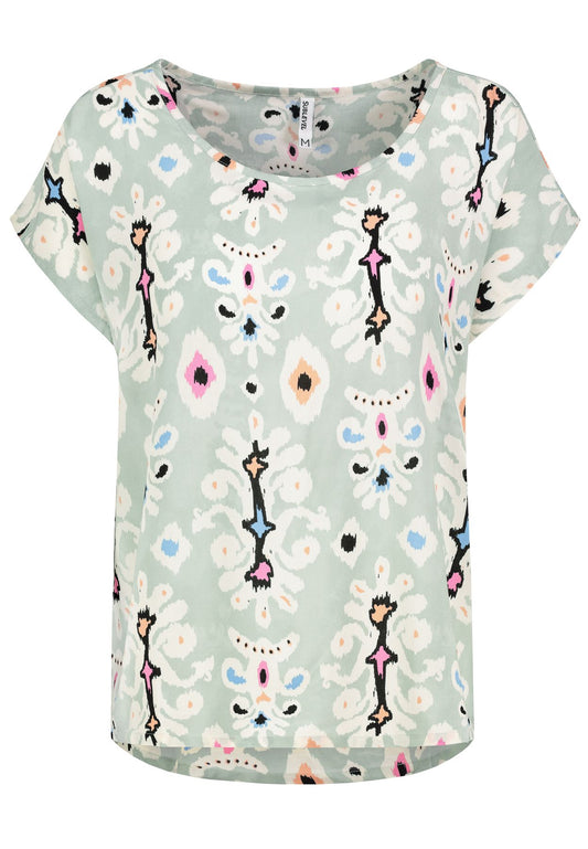 Damen DOB Bluse, Rundhals mit Piping, übe