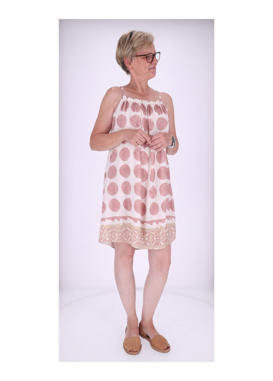 Kleid schmale Träger AOP Kreise