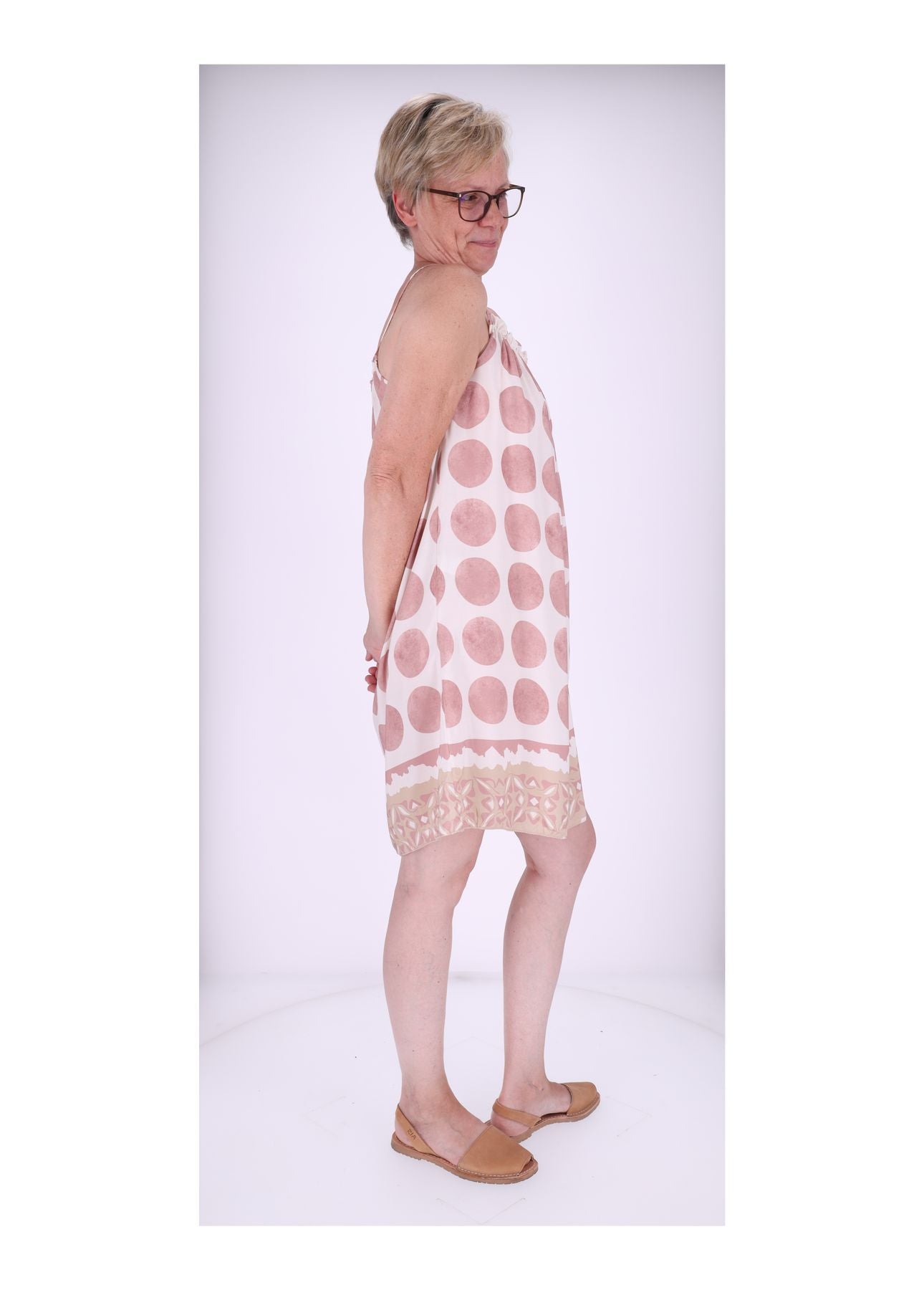 Kleid schmale Träger AOP Kreise