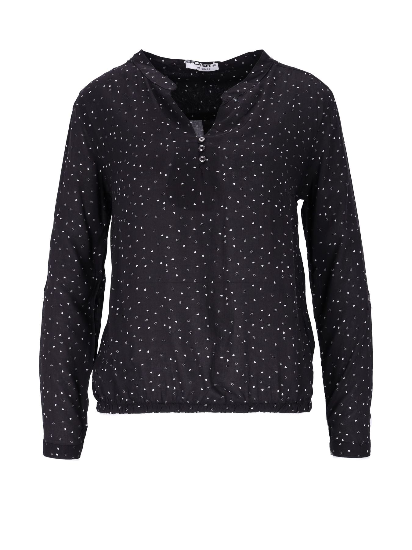 Bluse Damen Gummizug AOP Herzen