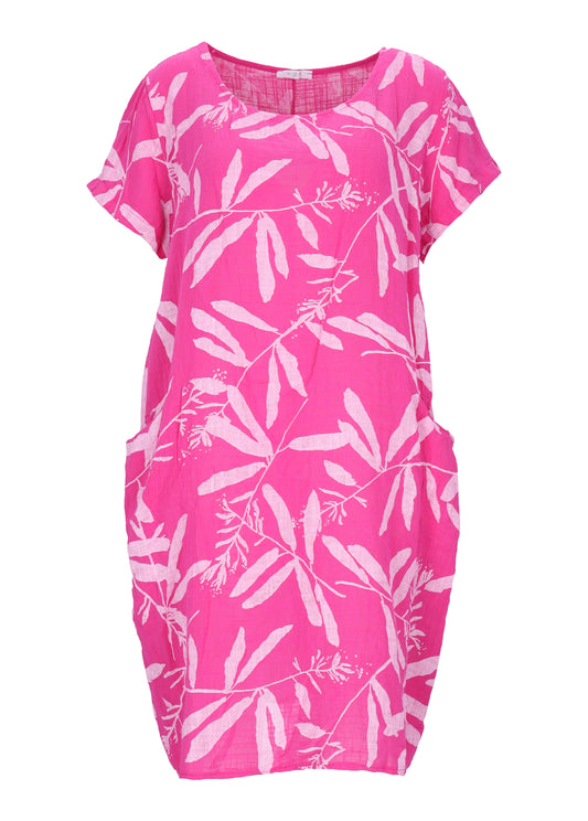 Kleid Leinenoptik Blätter