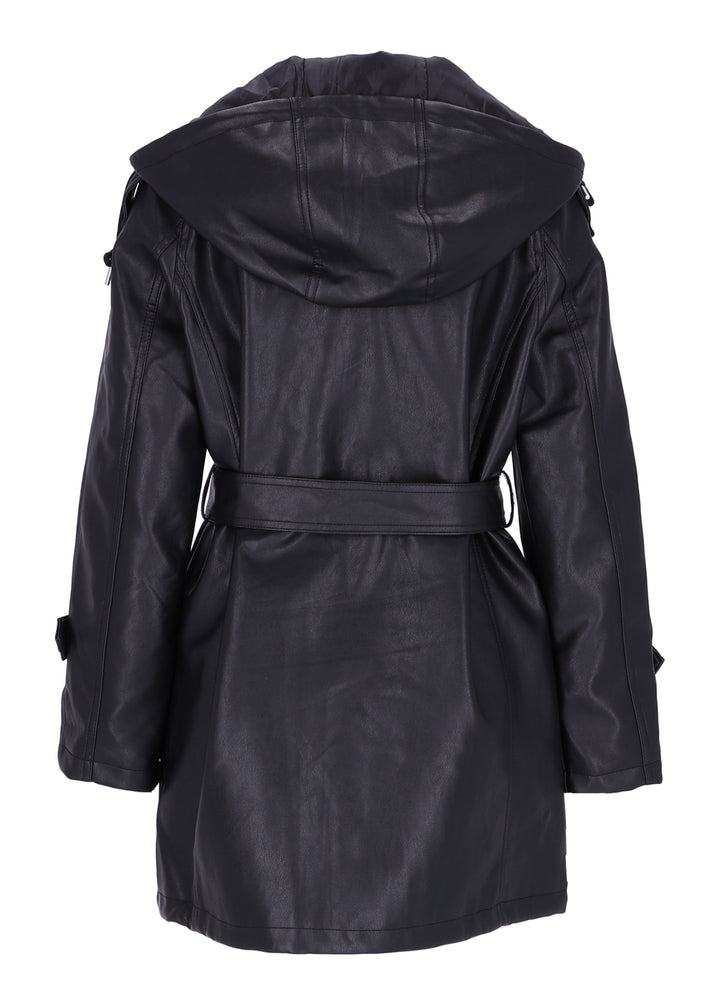 Mantel Lederoptik mit Kapuze