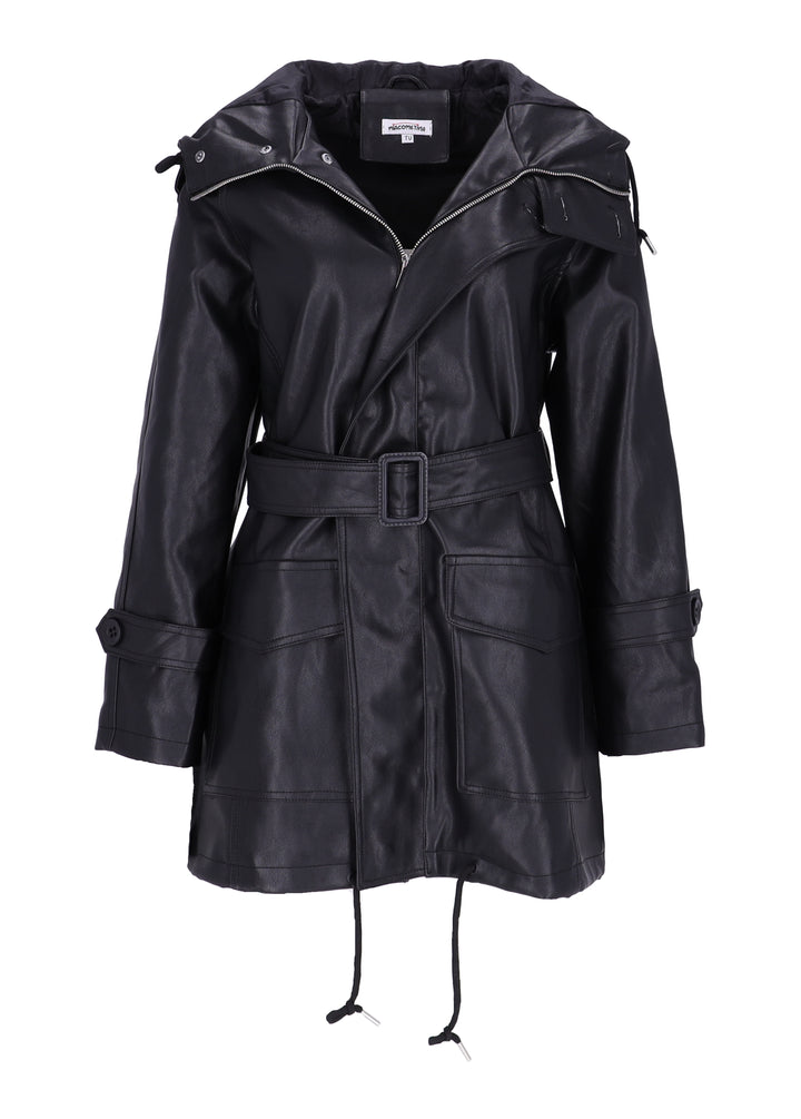 Mantel Lederoptik mit Kapuze