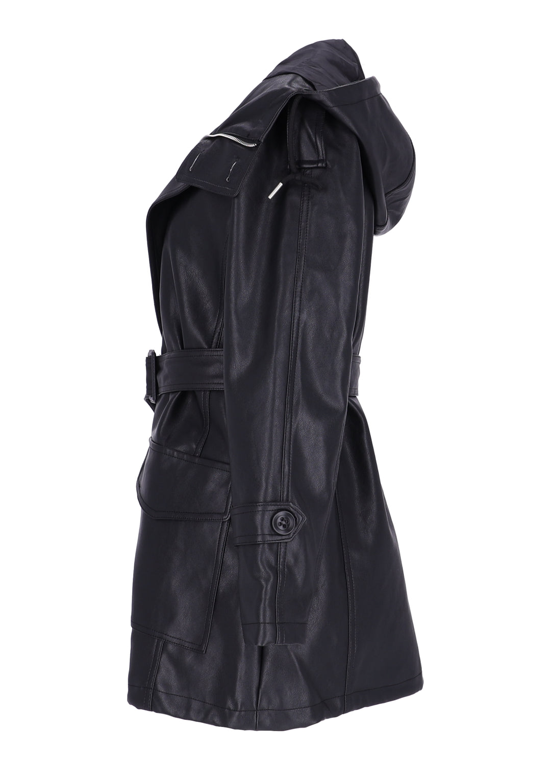 Mantel Lederoptik mit Kapuze