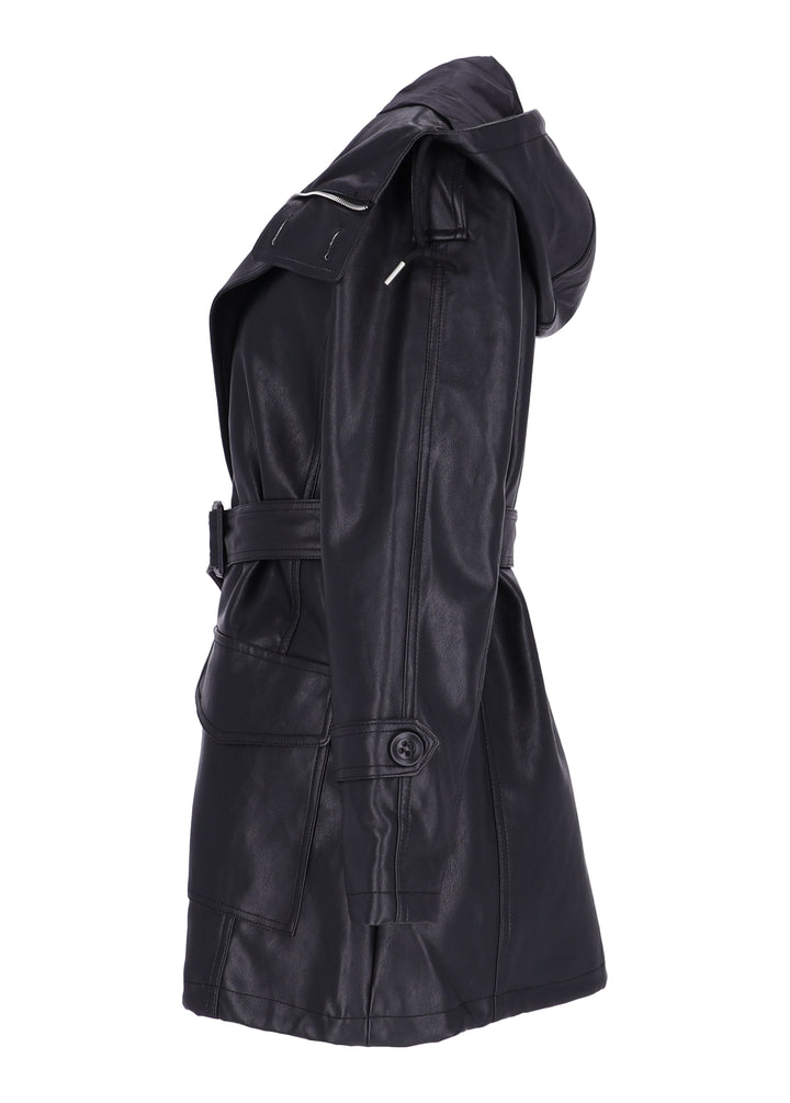 Mantel Lederoptik mit Kapuze