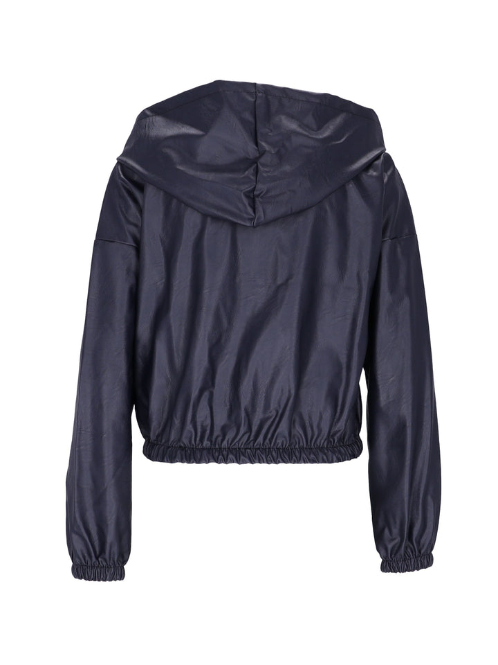 Damen Fakeleder Kurzjacke  Kapuze
