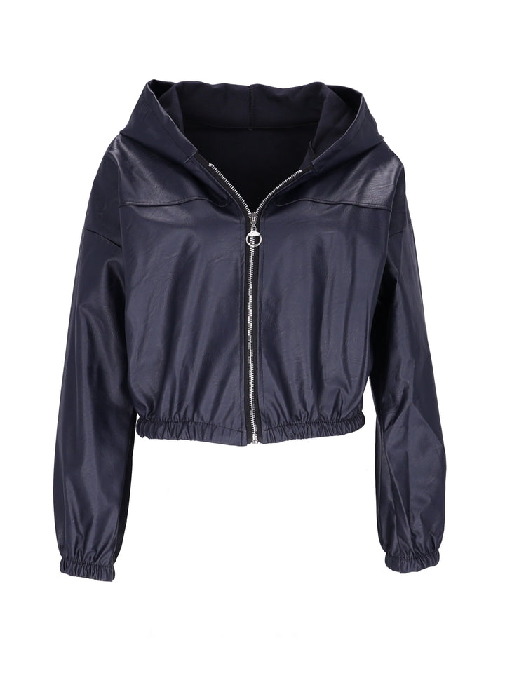 Damen Fakeleder Kurzjacke  Kapuze