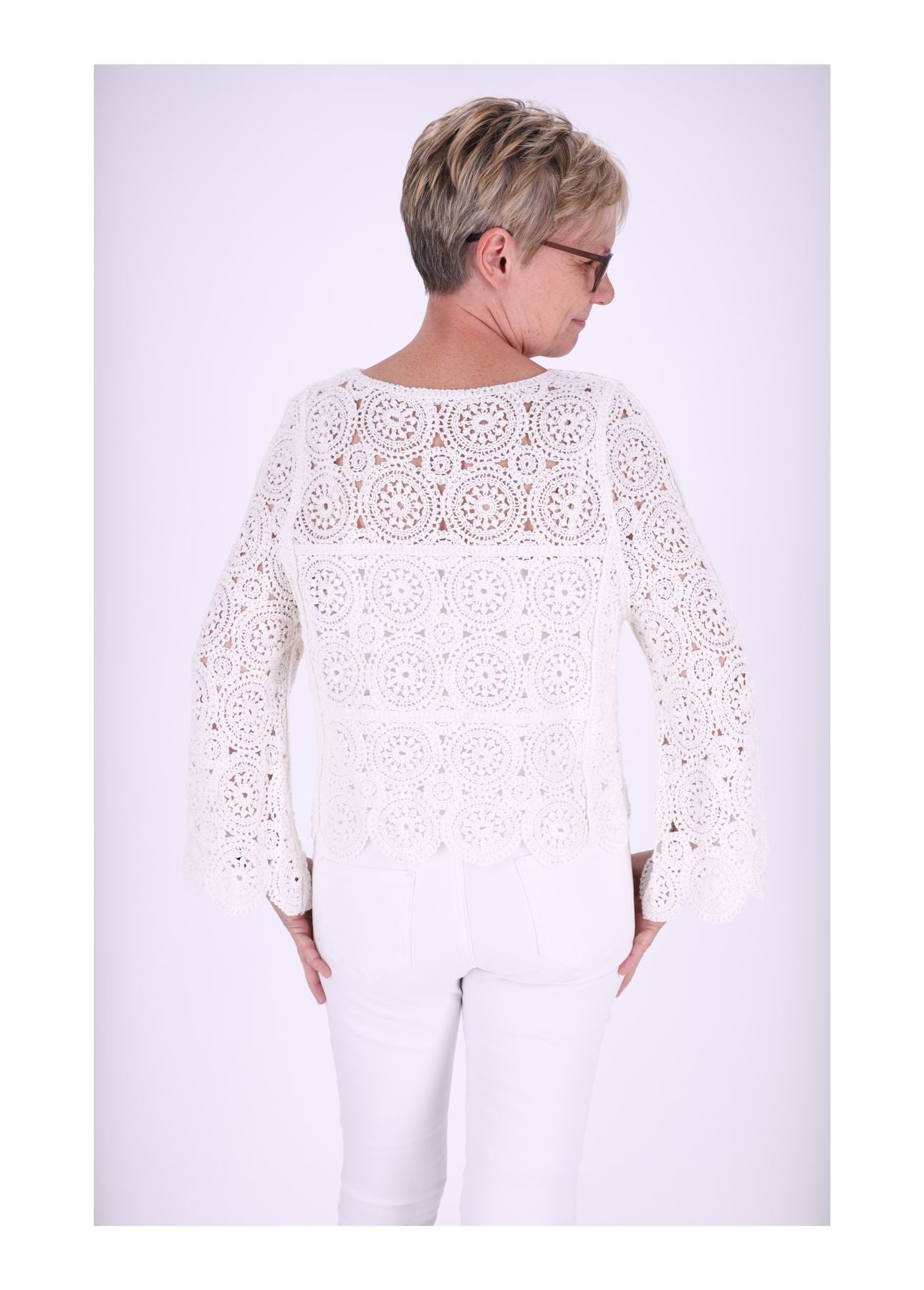 Häkelshirt Damen Trompetenarm