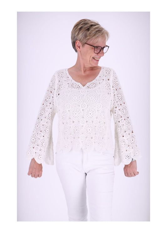Häkelshirt Damen Trompetenarm
