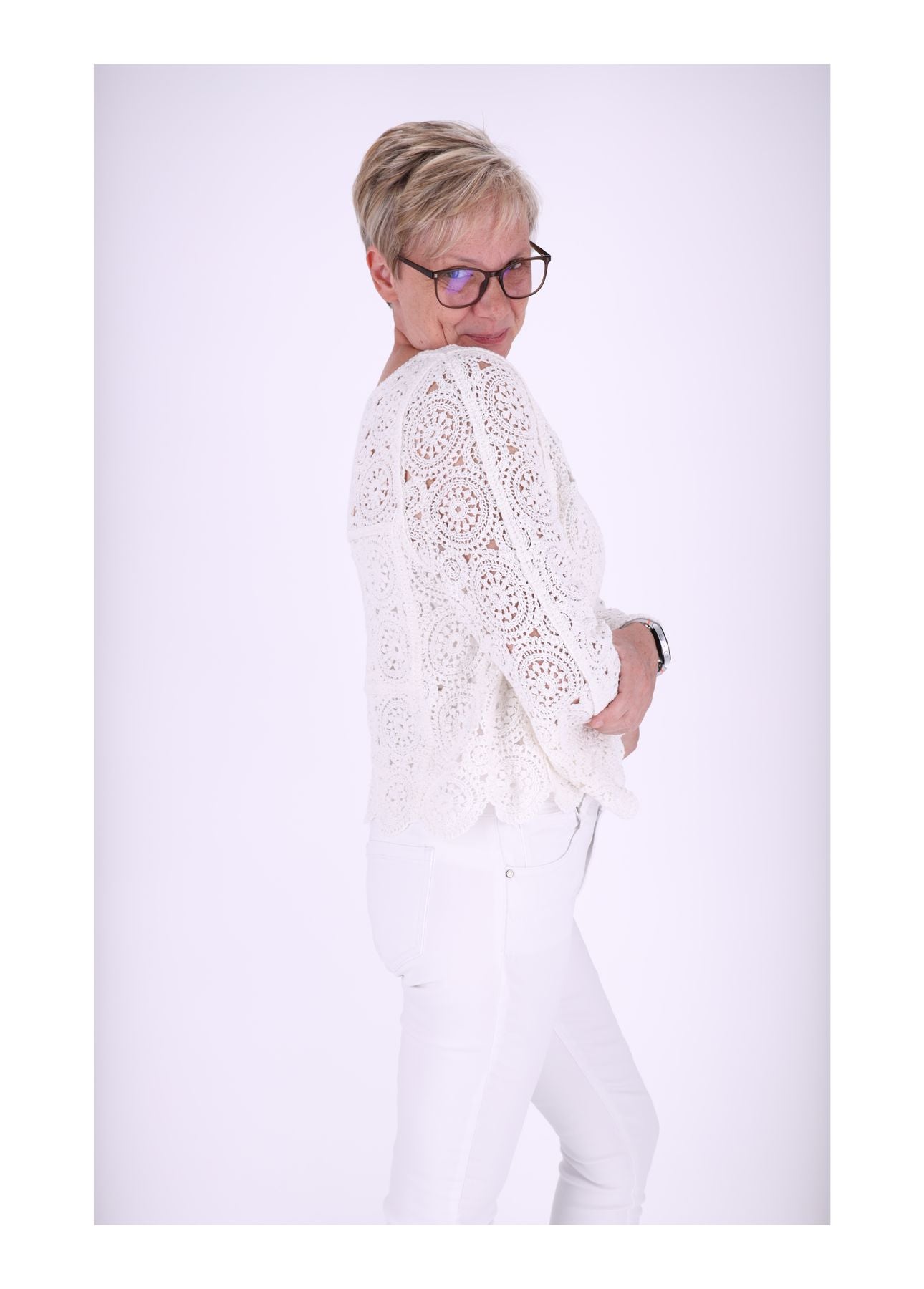 Häkelshirt Damen Trompetenarm
