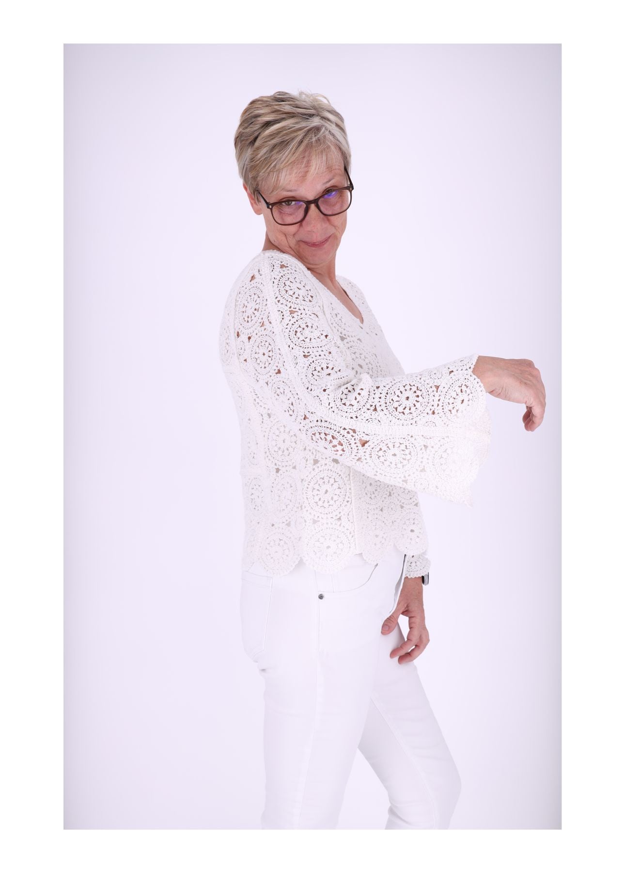 Häkelshirt Damen Trompetenarm