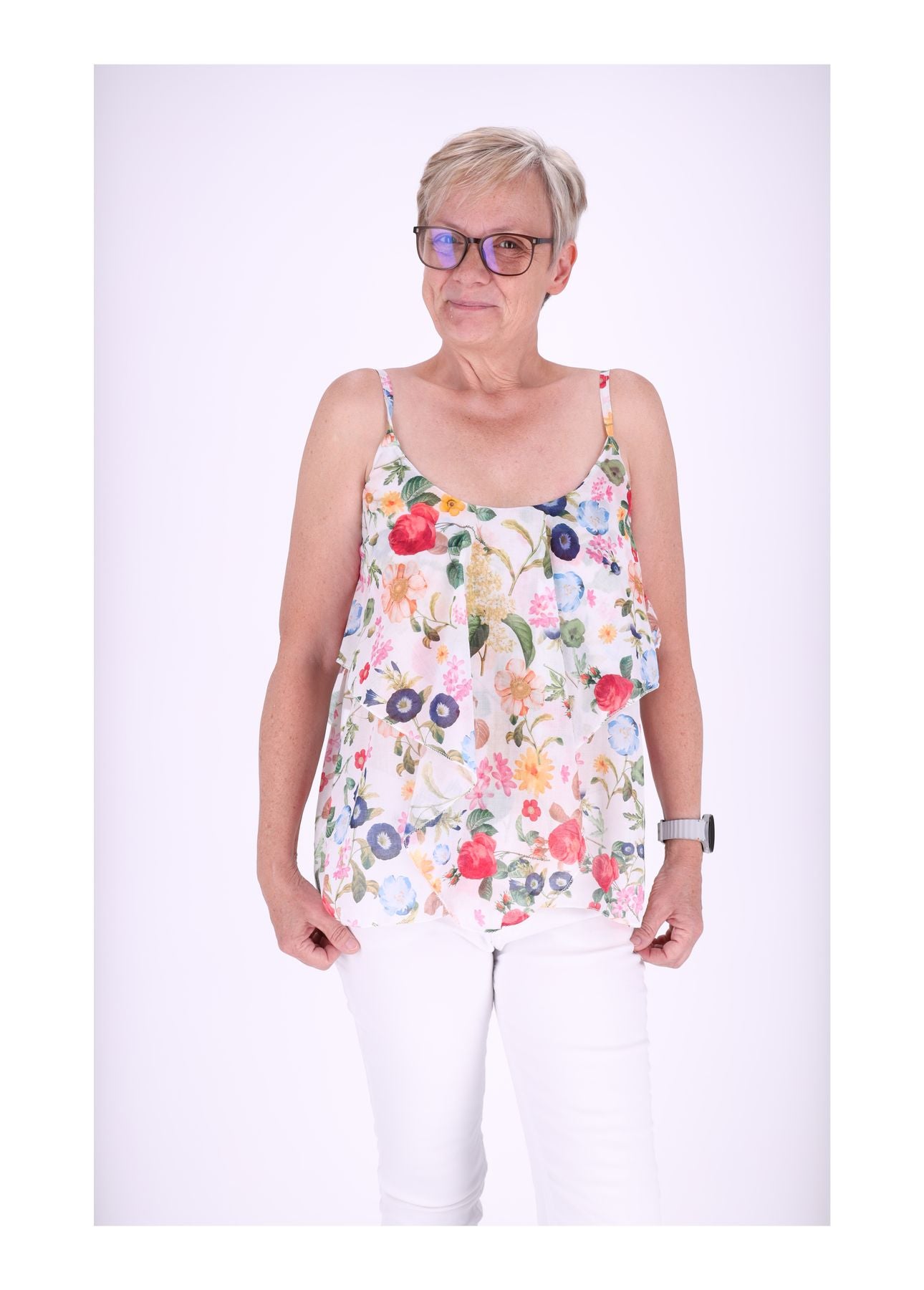 Rüschen Top Damen AOP Streublumen