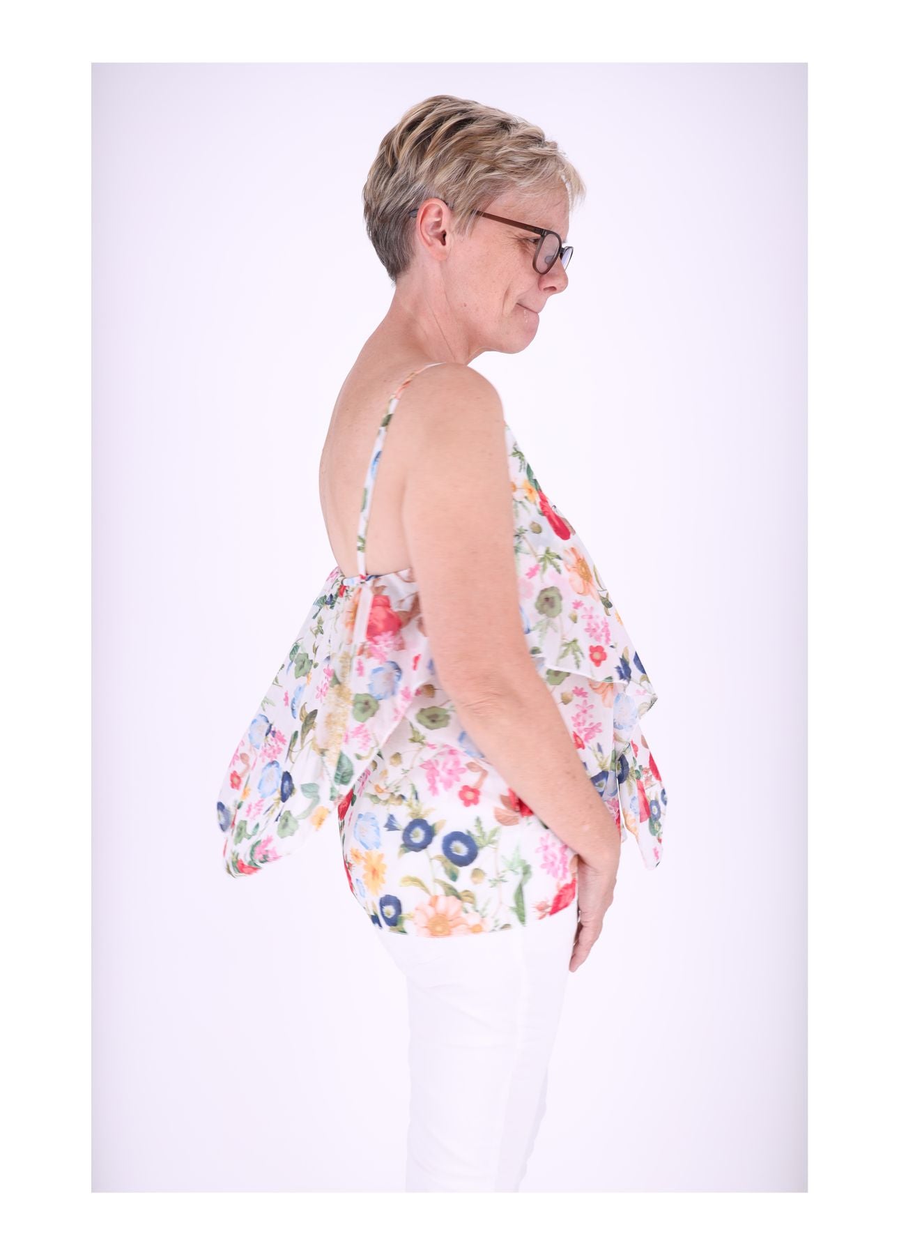 Rüschen Top Damen AOP Streublumen