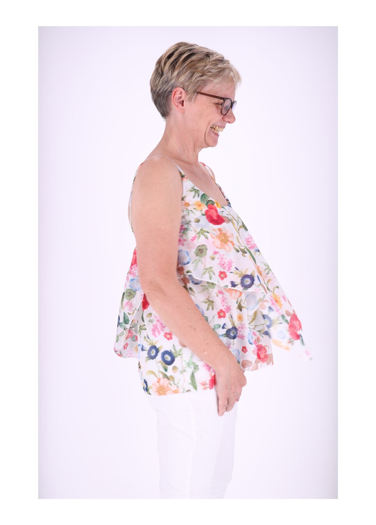 Rüschen Top Damen AOP Streublumen