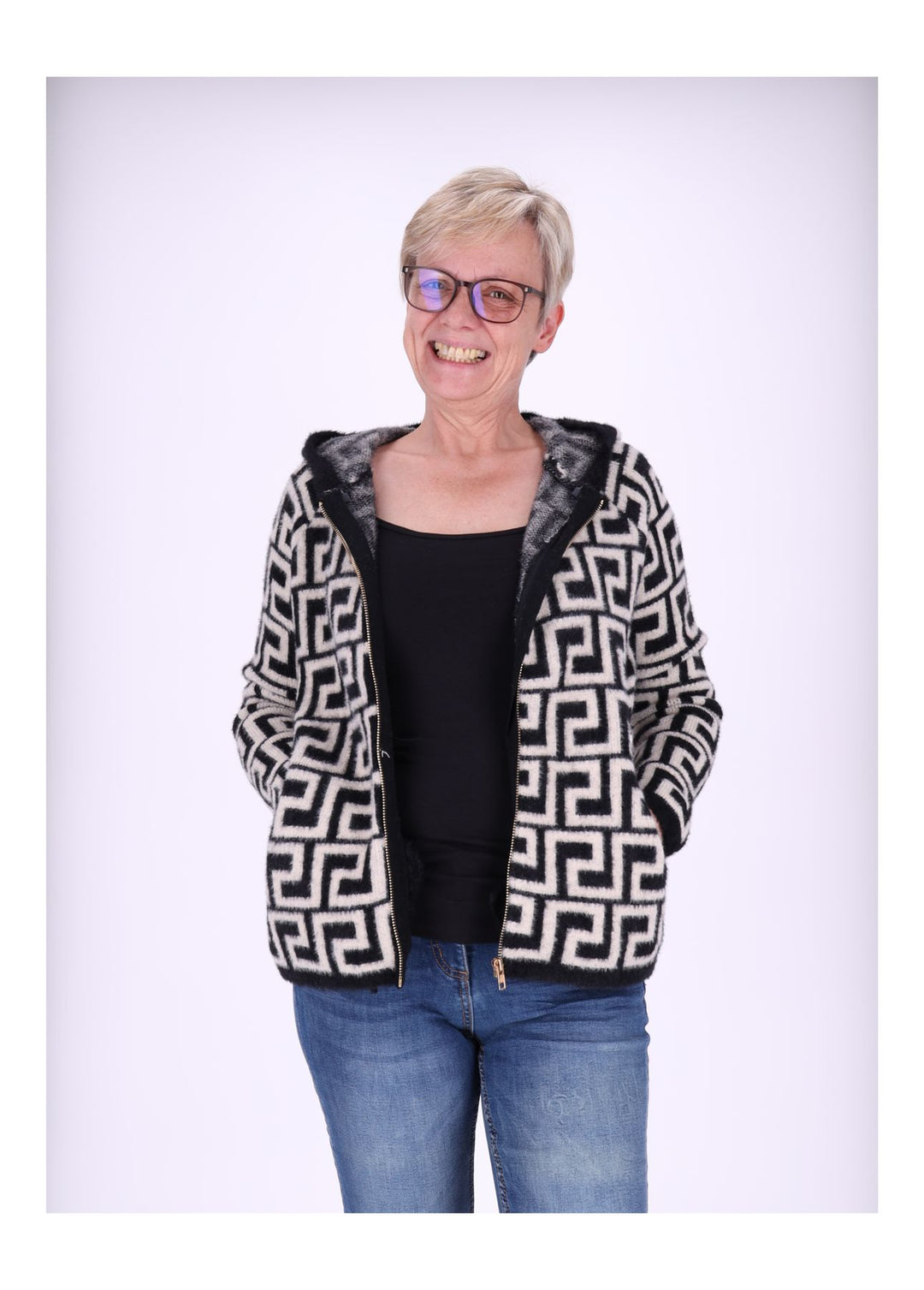 Strickjacke Damen Kapuze Reißverschluss