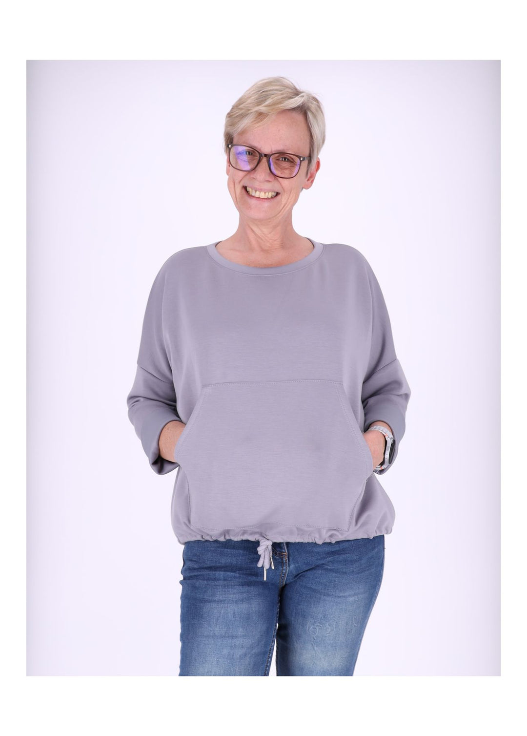 Sweatshirt Damen Taschen Tunnelzug