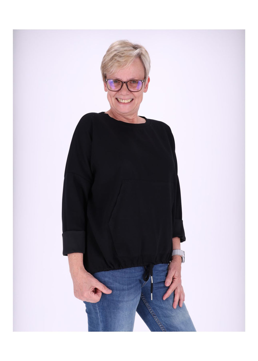 Sweatshirt Damen Taschen Tunnelzug