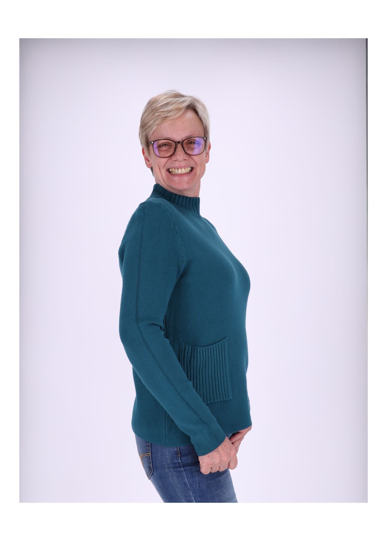 Strick Damen Stehkragen Taschen
