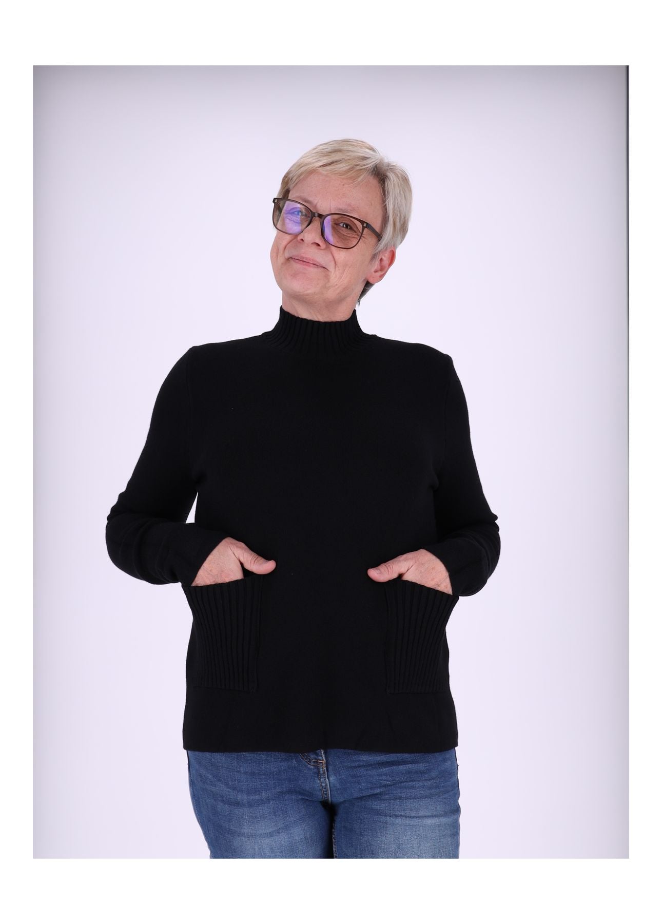 Strick Damen Stehkragen Taschen