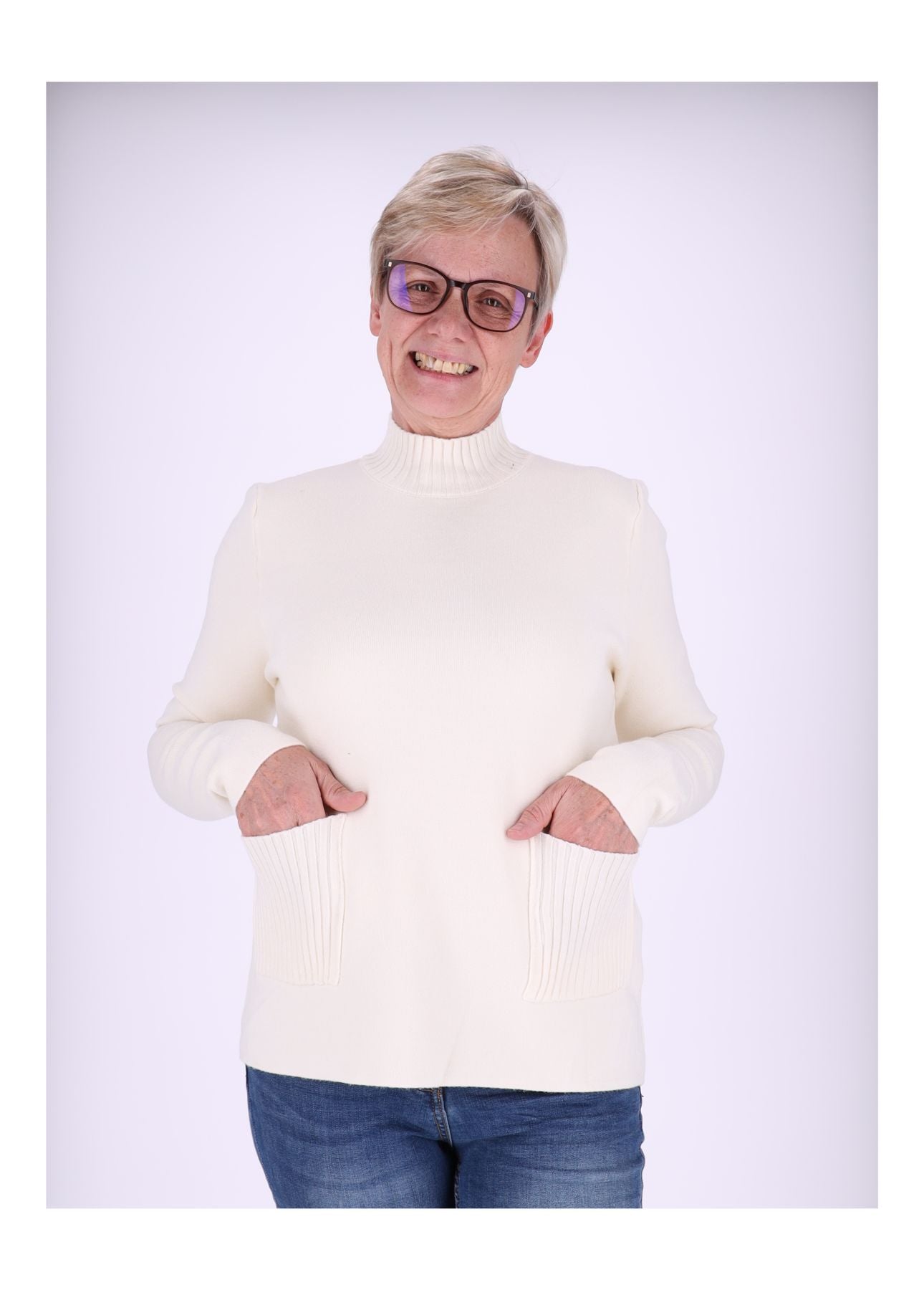 Strick Damen Stehkragen Taschen