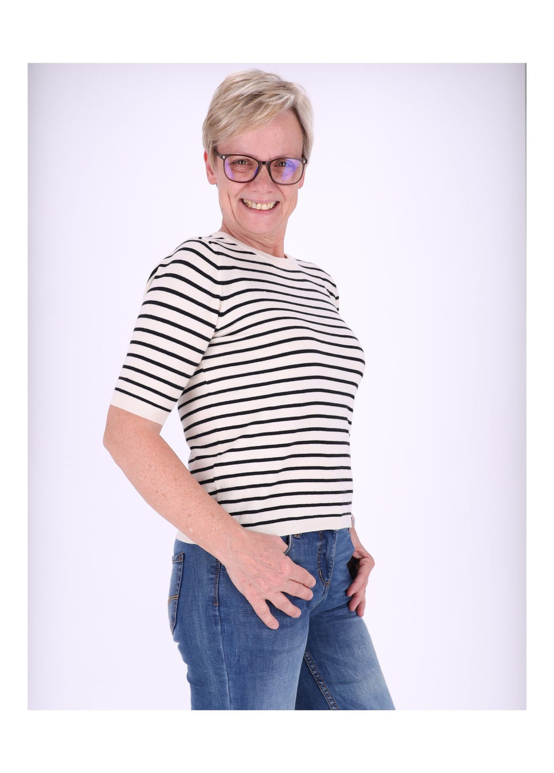 Splash of Color Strick Damen Kurzarm Ringel