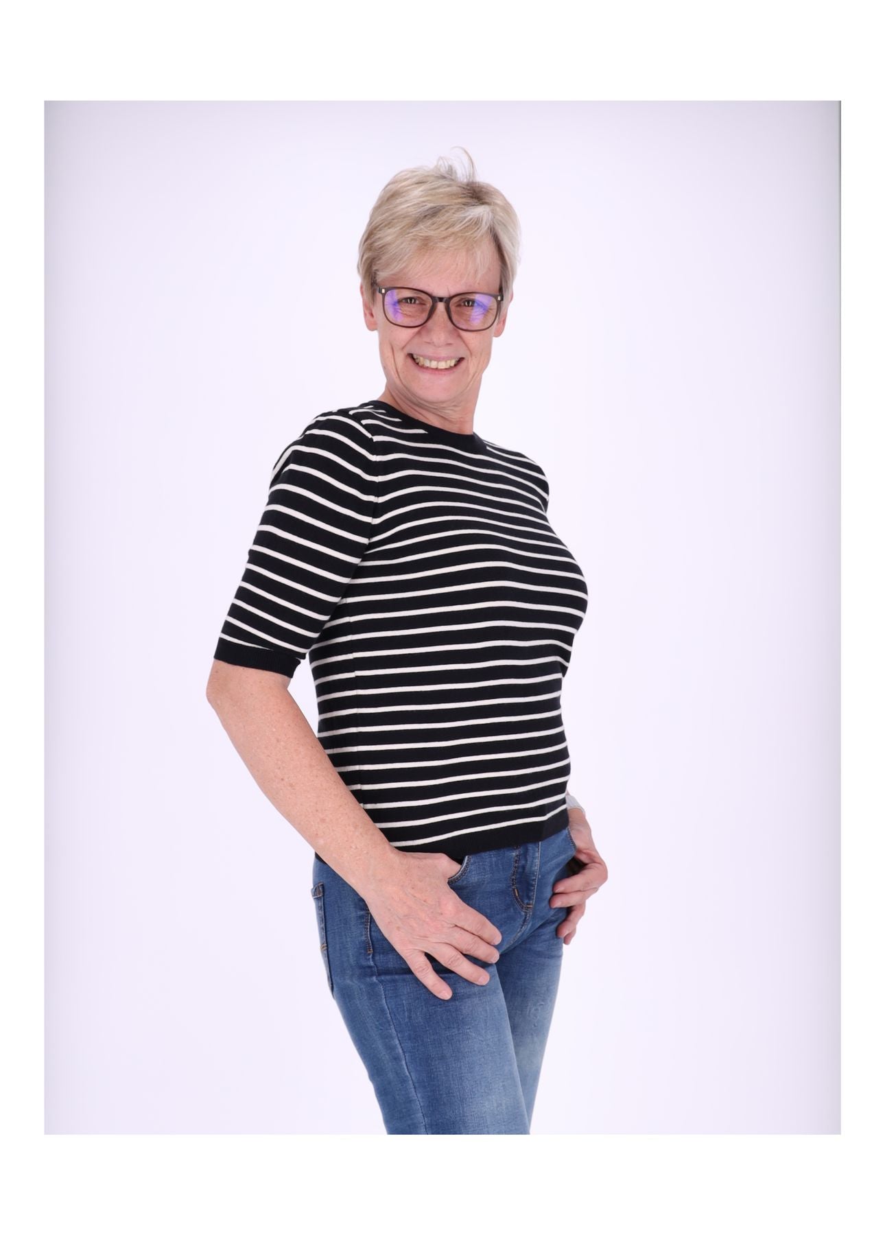 Strick Damen Kurzarm Ringel