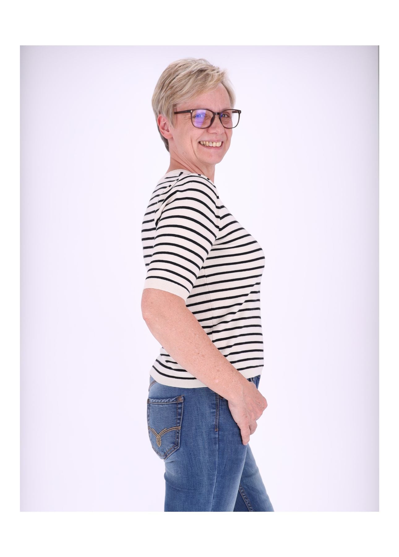 Strick Damen Kurzarm Ringel